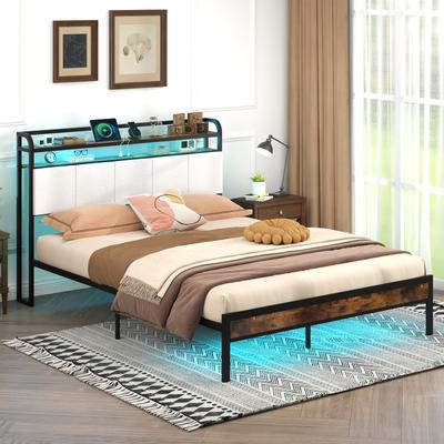 Twin Full Queen Size Bed Frame With LED Light, Charging Station, USB & Type C Ports, Storage Headboard & Under Bed Twin Full Queen Size Bed Frame With LED Light, Charging Station, USB & Type C Ports, Storage Headboard & Under Bed