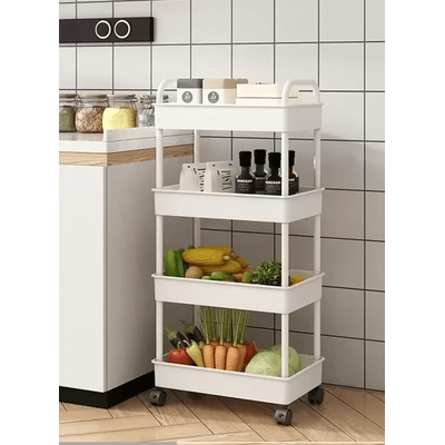 Multi Layer Trolley Rack Kitchen Floor Bedroom Baby Snacks Mobile Bathroom Bathroom Storage Storage Rack white 4 shelf
