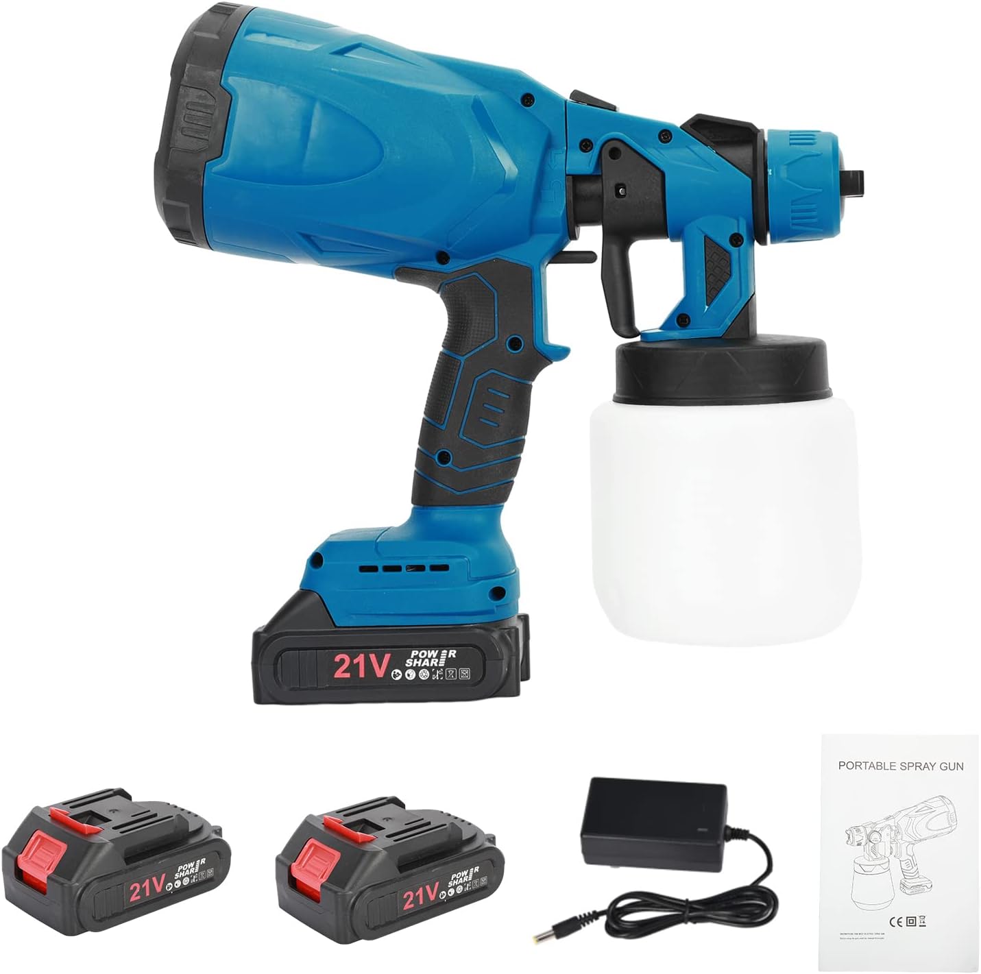 Cordless HVLP Paint Sprayer 600W Handheld Electric Paint Gun With 3 Spray Patterns And 800 blue