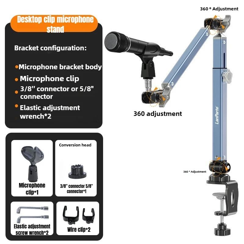 Adjustable Mic Boom Arm With Desk Mount And Detachable Riser For Streaming Recording Or Podcast Setup clip Type