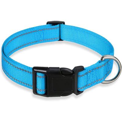 Reflective Dog Collar Strap, Adjustable Safety Nylon Pet Collar With Traction Rope, Suitable For Small And Medium Sized sky Blue medium