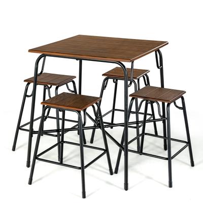 5 Piece Bar Table Set With 4 Counter Height Stools, Rustic Brown Pub Dining Set, Space Saving Design For Kitchen 5 Piece Bar Table Set With 4 Counter Height Stools, Rustic Brown Pub Dining Set, Space Saving Design For Kitchen