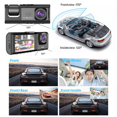 Car Dual Lens Dash Cam HD 1080P Front Rear Inside Video Recorder Camera G Sensor For All Round Protection Car Dual Lens Dash Cam HD 1080P Front Rear Inside Video Recorder Camera G Sensor For All Round Protection