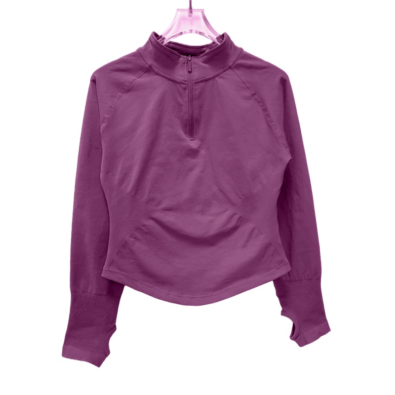 Women Half Zippy Yoga Sports Top, Seamless Tight Long Sleeve Fitness Jacket For Workout, Running, Pilates, Outdoor Gym grape Purple l