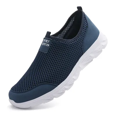 Breathable Mesh Men Running Shoes, Lightweight Summer Sneakers Casual Walking Slip On Loafers Driving Zapatos Casuales blue 43