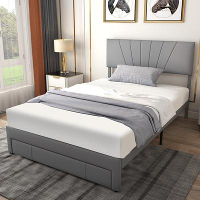 Upholstered Full Queen Bed Frame, Adjustable Headboard & Under Bed Storage Drawer Upholstered Full Queen Bed Frame, Adjustable Headboard & Under Bed Storage Drawer