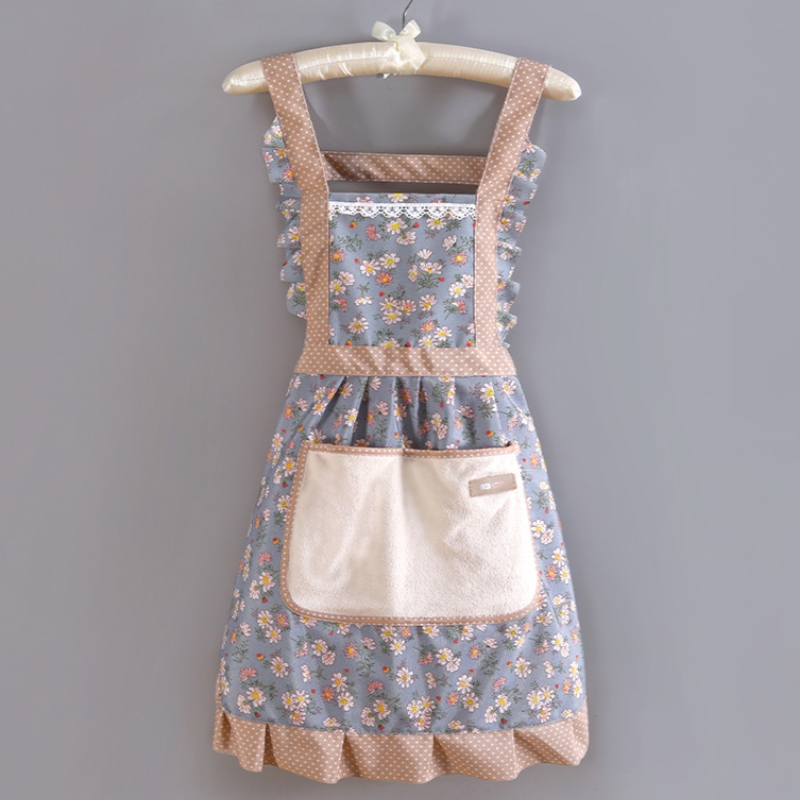 Lovely Canvas Apron For Female Household, Breathable, Antifouling & Perfect For Kitchen Cleaning blue