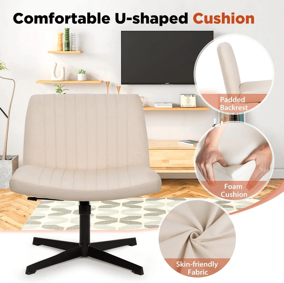 Criss Cross Armless Office Chair No Wheels, Modern Swivel, Height Adjustable, Wide Seat For Cross Legged Sitting Criss Cross Armless Office Chair No Wheels, Modern Swivel, Height Adjustable, Wide Seat For Cross Legged Sitting