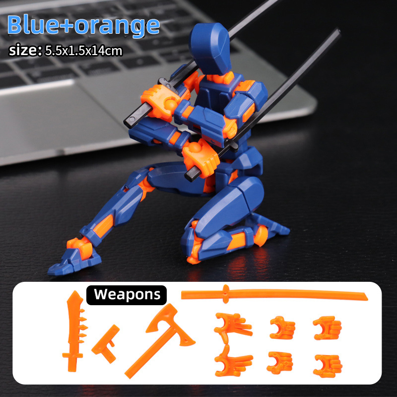 3D Printed Shapeshift Robot, Multi Jointed Movable Figure Toy For Kids, Adults & Creative Play, Perfect Gift Idea blue orange