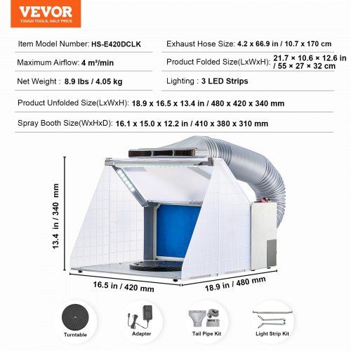 VEVOR Dual Fan Spray Booth Kit LED Airbrush Station With Exhaust 42 Cm