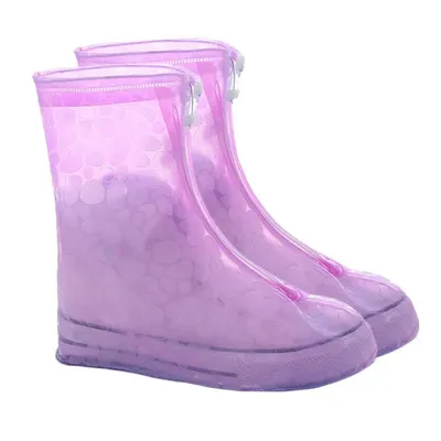 Premium Waterproof Rain Shoe Cover, Thick PVC Non Slip Protectors For Adults & Kids wave Point Pink l
