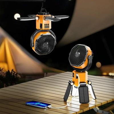 Portable Solar Camping Fan With Light And Power Bank yellow
