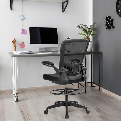 Ergonomic Height Adjustable Drafting Chair With Flip Arms & Foot Ring, Mesh Office Chair For Home & Studio Workstation Ergonomic Height Adjustable Drafting Chair With Flip Arms & Foot Ring, Mesh Office Chair For Home & Studio Workstation