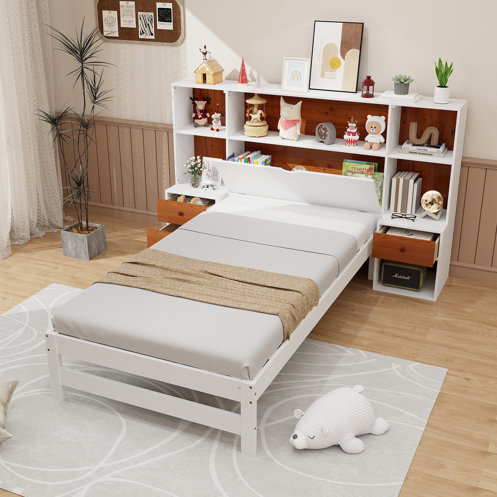 Twin Bed Frame With Storage Headboard And 2 Nightstands, Platform Bed With Drawers & Shelves, Space Saving Furniture Twin Bed Frame With Storage Headboard And 2 Nightstands, Platform Bed With Drawers & Shelves, Space Saving Furniture