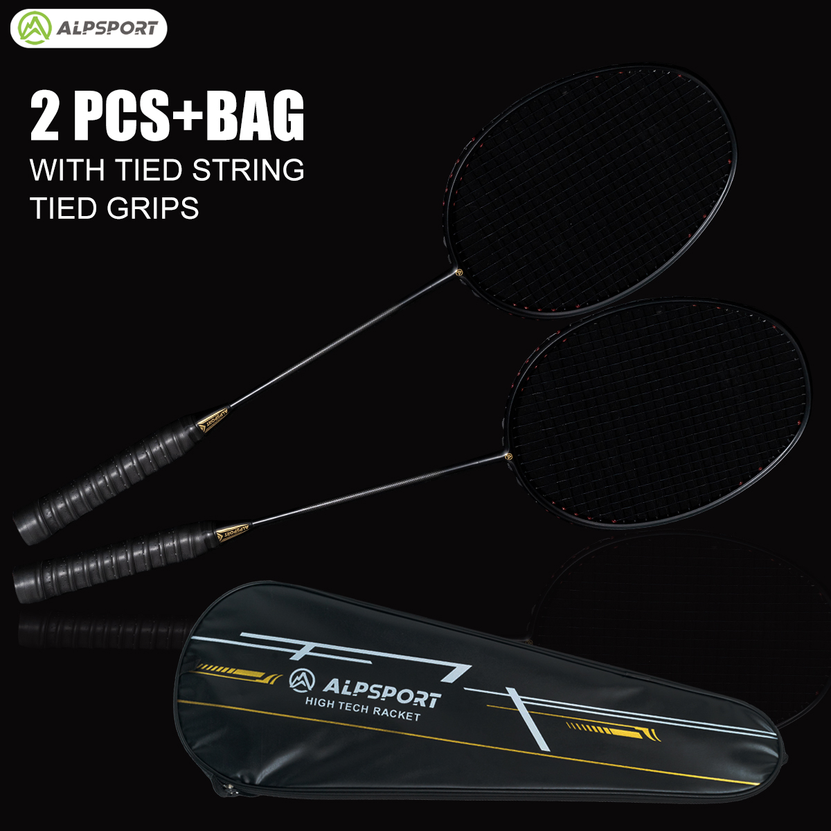 Professional Carbon Fiber Badminton Racket Set Max 30LBS, Ultra Light 6U 75g Full Badminton Gear With Carry Bag 2pcs Black Bagged