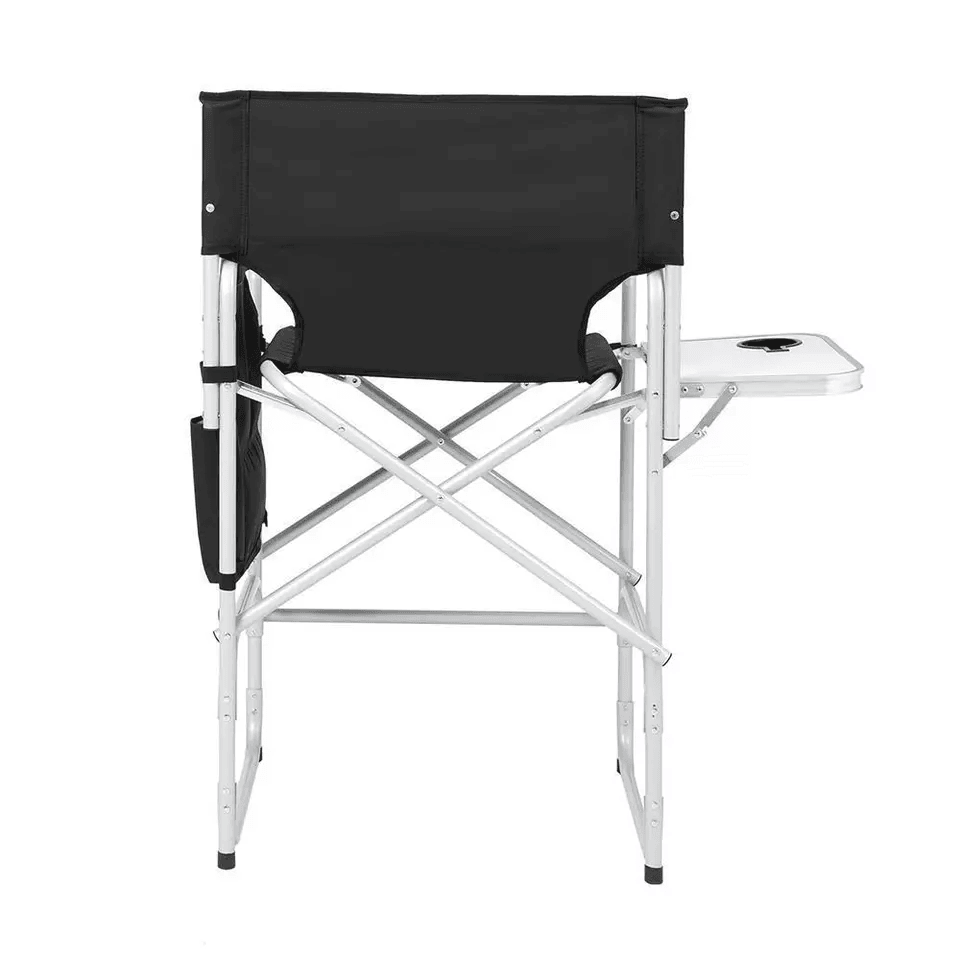 Tall Directors Chair Black Aluminum Folding Chair With Footrest & Cup Holder Portable For Outdoor & Indoor Use Tall Directors Chair Black Aluminum Folding Chair With Footrest & Cup Holder Portable For Outdoor & Indoor Use