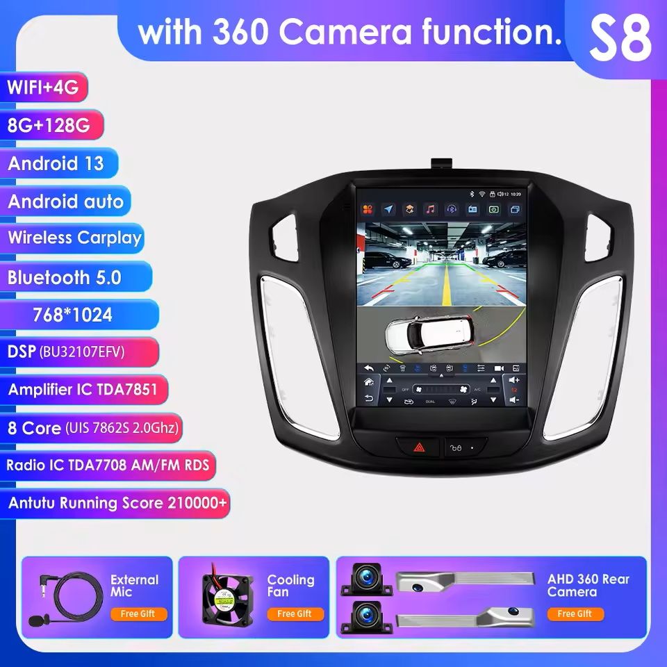 9.7 Inch Android Car Multimedia Player With GPS And CarPlay For Ford Focus s8 With 360 Camera