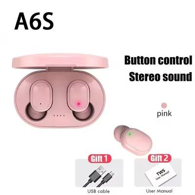 TWS A6S Wireless Bluetooth Earbuds With Mic And Noise Cancelling For Android Devices pink