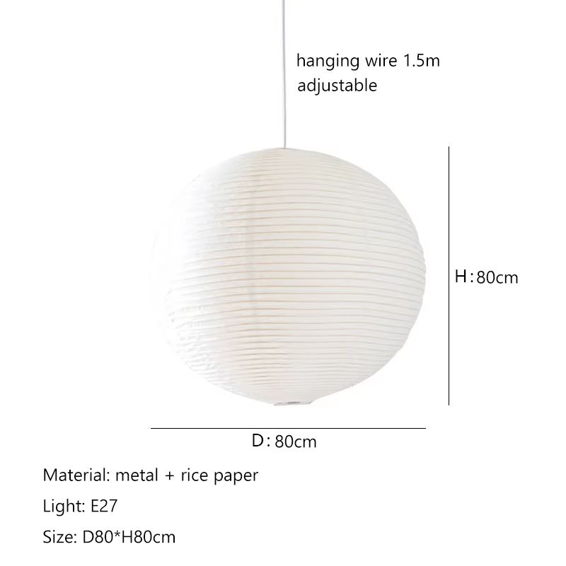 Wabi Sabi Japanese Style Pendant Lamp Round Rice Paper LED Ceiling Light For Dining Room, Study, Or Cafe d80 changeable