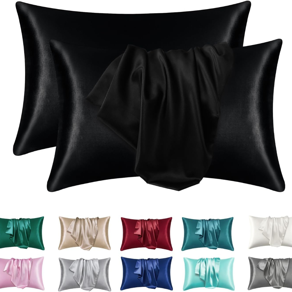 Super Soft Satin Silk Pillowcase Set, Coral Standard Size Super Soft Pillow Cases For Hair & Skin black 50x91cm