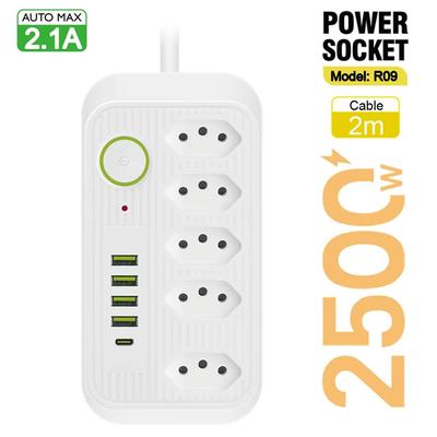 Multifunction Brasil Plug Power Strip With USB Type C Extension Cord With AC Outlets & Network Adapter brazilian Plug white