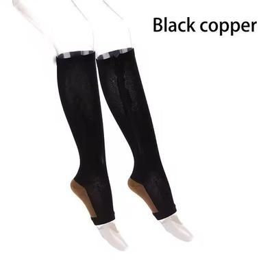 Compression Socks Open Toe Zipper Support Knee High Socks l xl black Brown