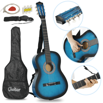 Blue Beginner Acoustic Guitar Bundle W Case, Tuner, Strap, Extra Strings Blue Beginner Acoustic Guitar Bundle W Case, Tuner, Strap, Extra Strings