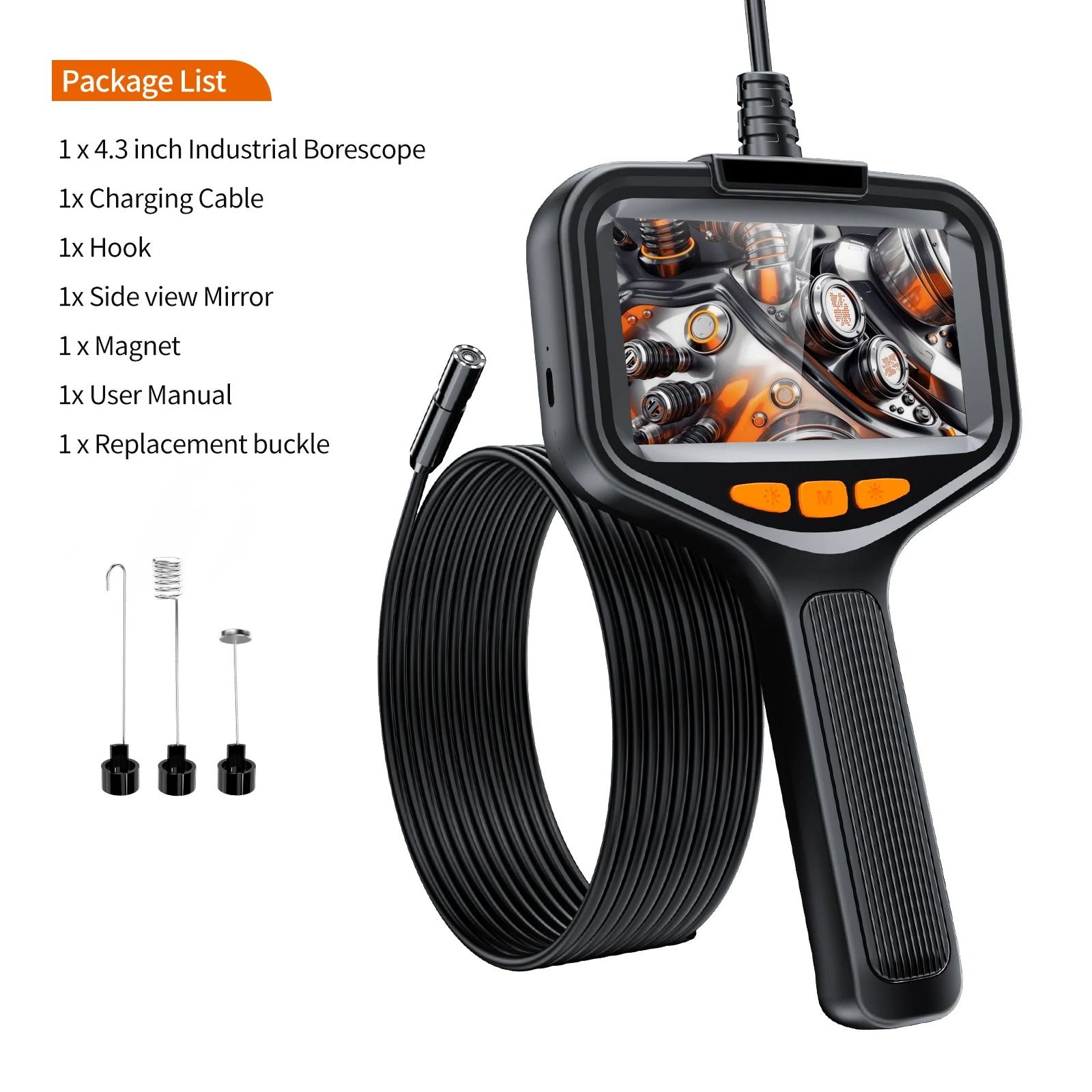 4.3 Inch LCD Endoscope Camera With Light And 1080P HD Waterproof Borescope 5m 8mm P200