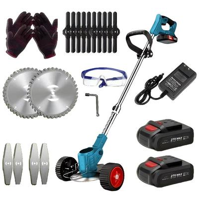 Premium 3 in 1 Cordless Lawn Trimmer And Weed Wacker With Dual Batteries Grass Edger And Brush Cutter blue us Plug Type two Batteries