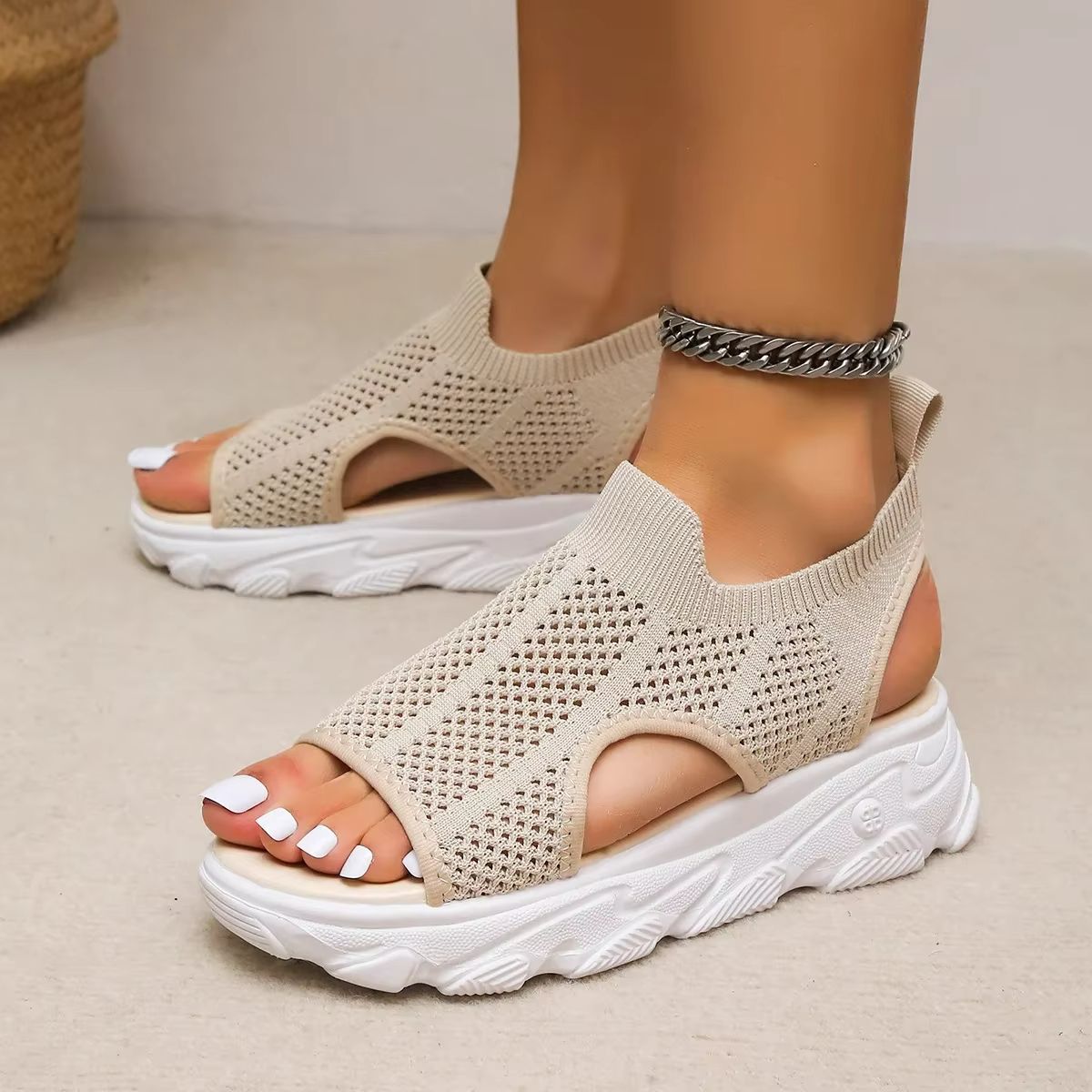 Breathable Mesh Platform Summer Sandals For Women white 6.5