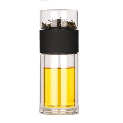 High Quality Double Glass Water Bottle With Case Tea Infuser Tumbler For Eco Conscious Drinkware black