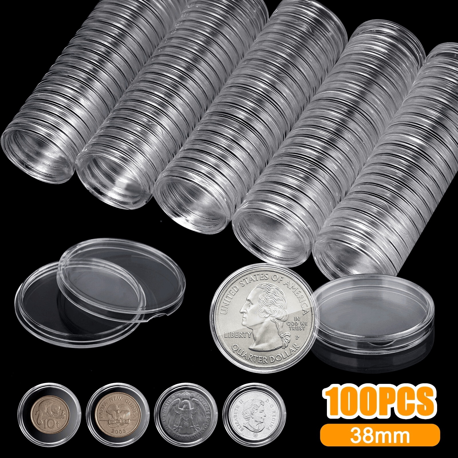 100pcs 38mm Coin Holder Capsule Storage Case For Morgan Peace Silver Dollar, Transparent Plastic Coin Collection Box 100pcs 38mm Coin Holder Capsule Storage Case For Morgan Peace Silver Dollar, Transparent Plastic Coin Collection Box