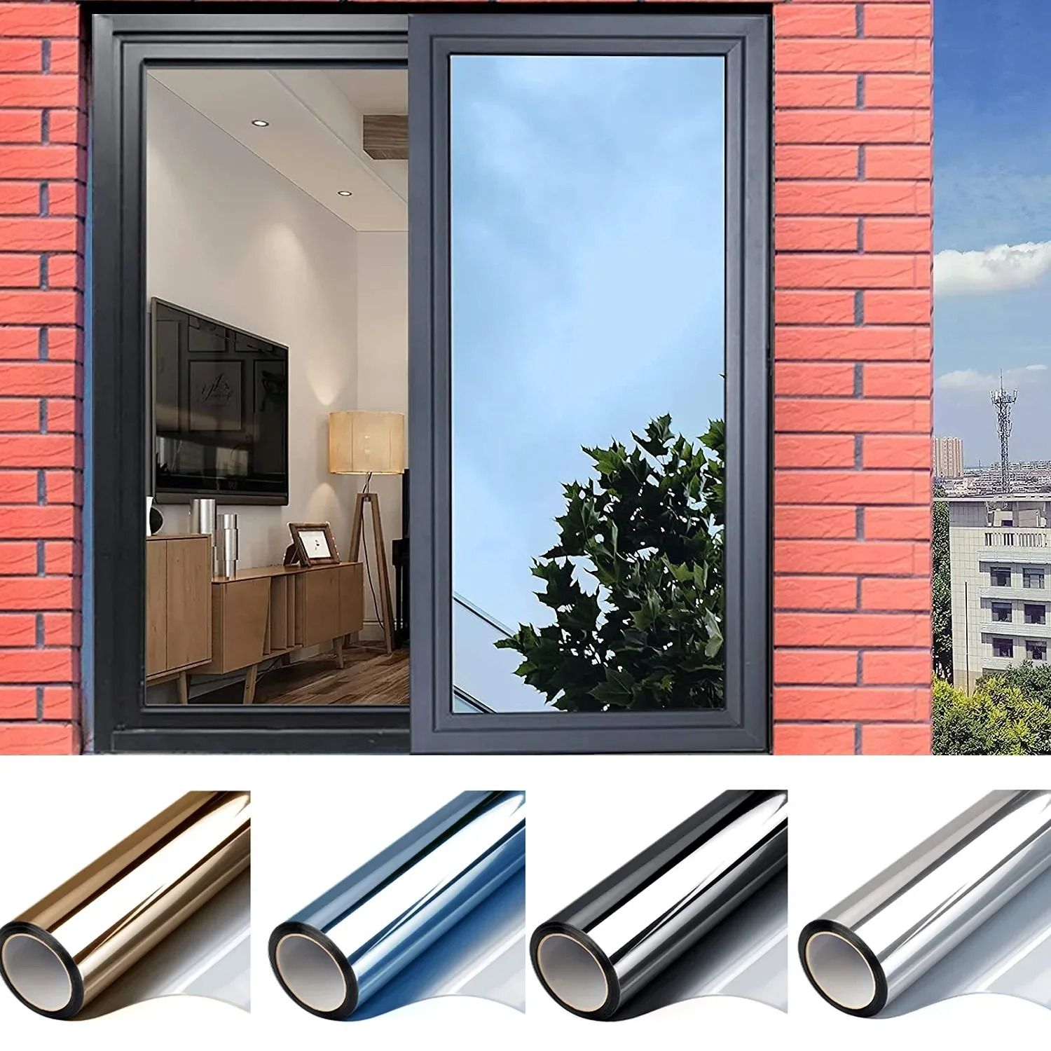 One Way Mirror Window Film Privacy Tint Heat Control Reflective Adhesive Glass Covering 19.7 78.7 In black silver