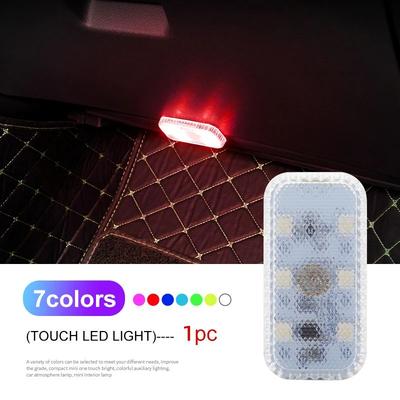 LED Touch Light Mini Wireless Car Interior Lighting, USB Rechargeable Auto Roof Ceiling Lamp For Door Foot Trunk Storage colorful