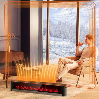 1400W Baseboard Electric Heater With Realistic Multicolor Flame, Quiet Indoor Room Heater With Thermostat & Remote 1400W Baseboard Electric Heater With Realistic Multicolor Flame, Quiet Indoor Room Heater With Thermostat & Remote