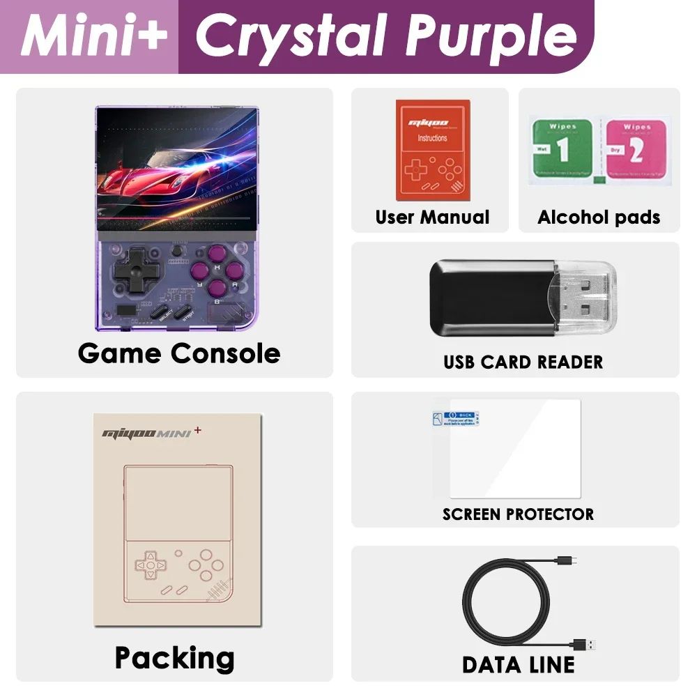 Plus Portable Retro Handheld Game Console, Classic Video Game Console With Linux System For Kids And Adults crystal Purple