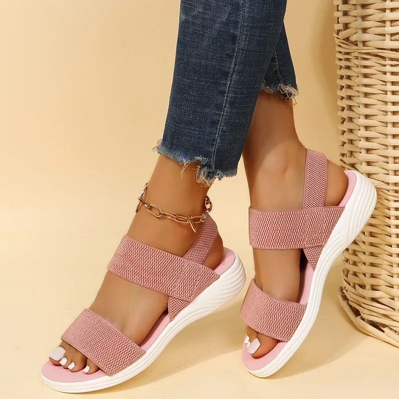 Women Knit Wedge Sandals With Elastic Slip On Fit And Lightweight Sole For Summer Walking Comfort us 10 pink