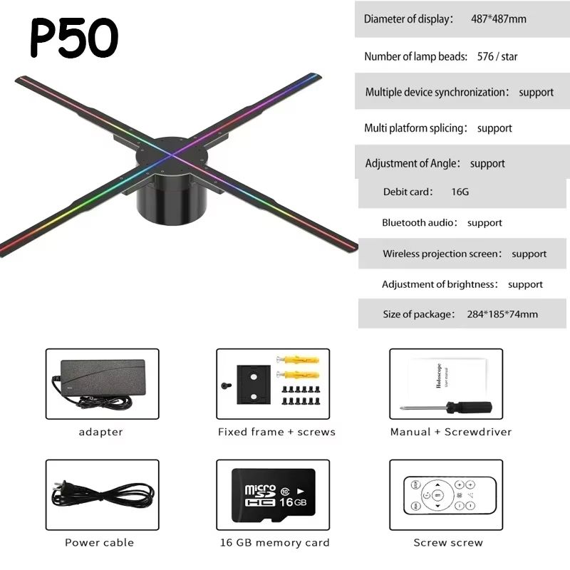 3D Hologram Projector Fan WiFi Logo Display Lamp 50cm us Plug