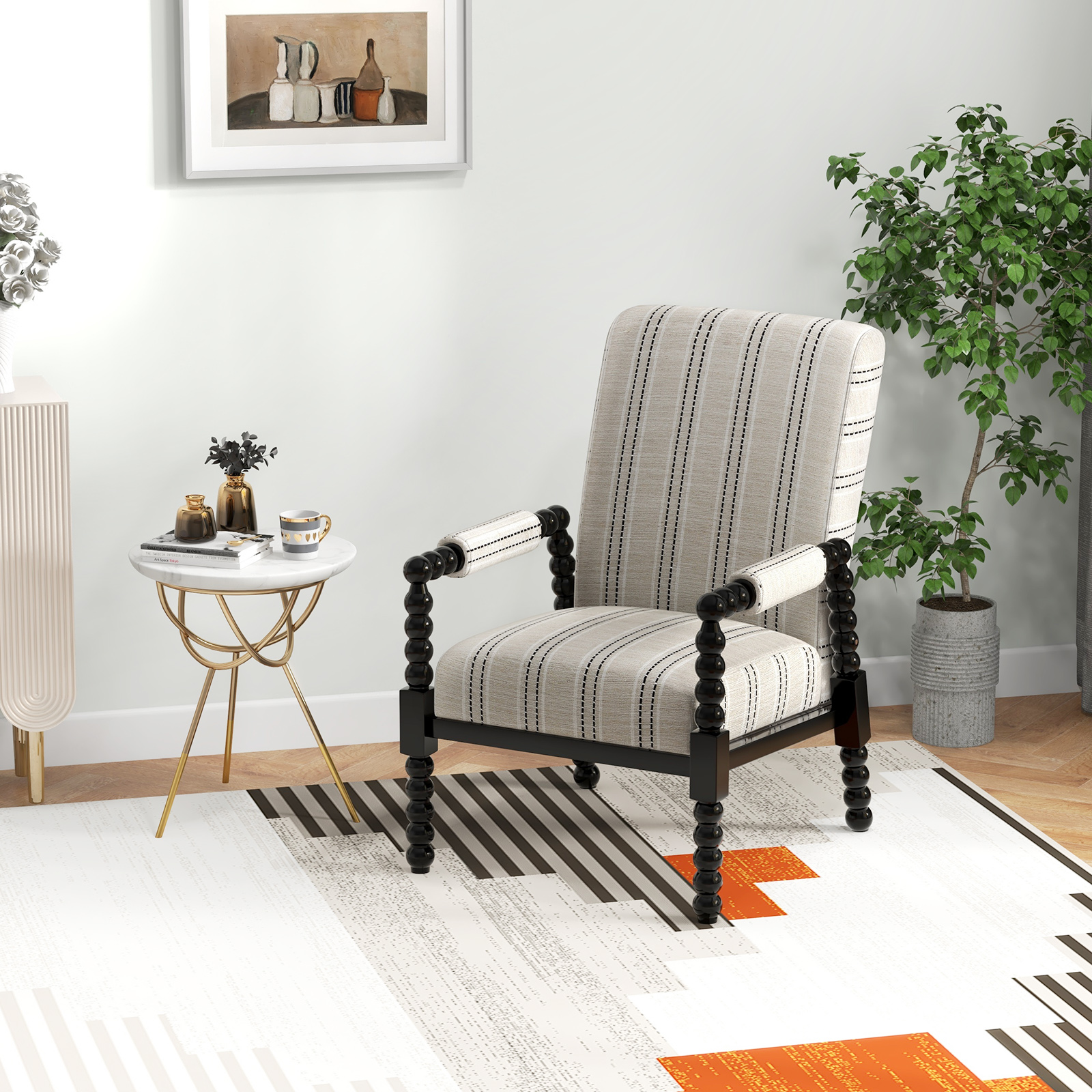 Upholstered Accent Chair With Rubber Wood Frame Elegant Living Room Armchair For Home & Office Upholstered Accent Chair With Rubber Wood Frame Elegant Living Room Armchair For Home & Office