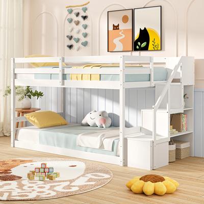 Solid Wood Twin Over Twin Bunk Bed With Storage Stairs, Low Floor Bunk Bed Frame Solid Wood Twin Over Twin Bunk Bed With Storage Stairs, Low Floor Bunk Bed Frame