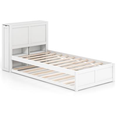 Twin Full Kids Wooden Platform Bed With Trundle, Storage Headboard & Mobile Bookshelves, Space Saving Childrens Bed Twin Full Kids Wooden Platform Bed With Trundle, Storage Headboard & Mobile Bookshelves, Space Saving Childrens Bed