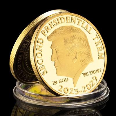 Donald Trump Golden Plated Collectible Coin, Perfect Gift With Case For Second Presidential Term Commemoration Donald Trump Golden Plated Collectible Coin, Perfect Gift With Case For Second Presidential Term Commemoration