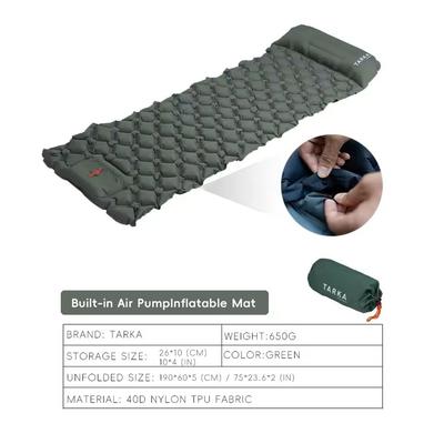 Inflatable Camping Sleeping Pad With Pillow For Hiking And Outdoor Travel army Green