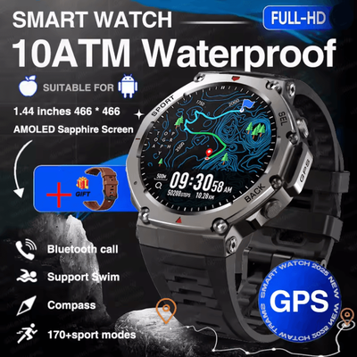 Military Grade Smart Watch With Bluetooth Calling GPS And 10ATM Waterproof Protection black Red Silicone