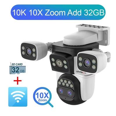 LS VISION 10K Four Lens PTZ Camera 20MP, 10X Zoom 4 Screens Wireless Outdoor IP Security Camera With Auto Human Tracking 10k 10xzoom Add 32g