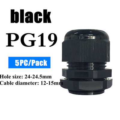 Waterproof Nylon Cable Gland Connector Joint, Cable Entry Fitting For Electrical Boxes, Panels, And Junction Enclosure pg19 Black 5pcs
