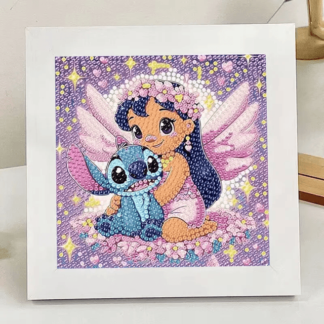 Kids 5D Diamond Painting Kit DIY Animal Art Set With Big Gem Crystals 15x15cm purple Lilo And Stitch