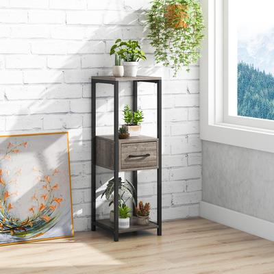 3 Tier Tall Metal Plant Stand With Drawer For Balcony, Office Multi Tier Storage Shelf For Plants, Books & Decor 3 Tier Tall Metal Plant Stand With Drawer For Balcony, Office Multi Tier Storage Shelf For Plants, Books & Decor