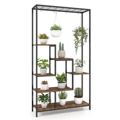 Tall Plant Stand Metal Indoor Plant Shelf With Hanging Hooks For Balcony, Living Room, Garden & Apartment Decor Tall Plant Stand Metal Indoor Plant Shelf With Hanging Hooks For Balcony, Living Room, Garden & Apartment Decor