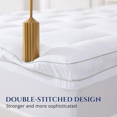 Plush Mattress Topper For Back Pain, Extra Thick Quilted Mattress Cover With Deep Pocket Fitted Protector Pillow Top Pad white gray Piping twin 39x75inch